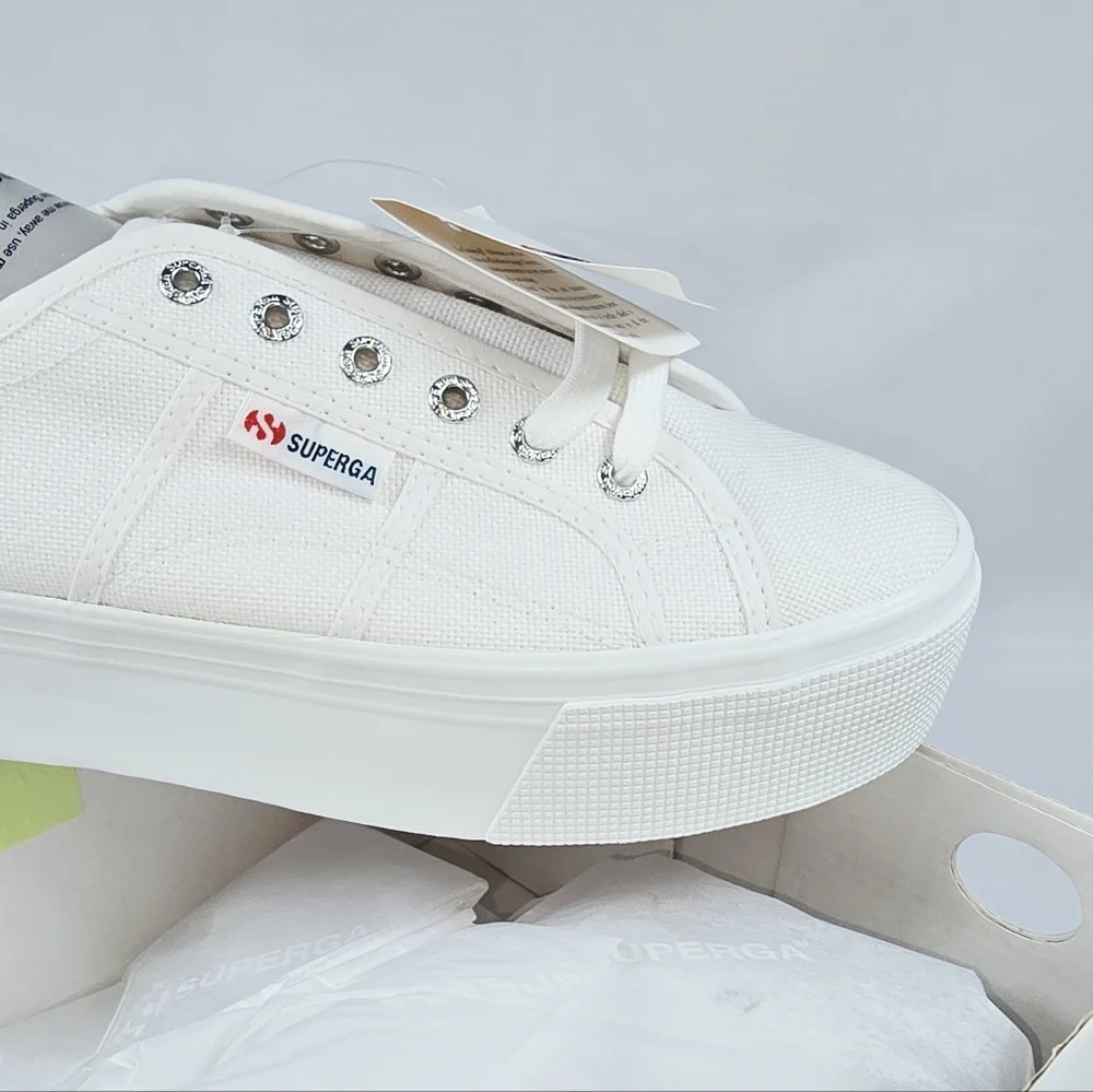 Superga | 2790 Cotw Platform Cotton Canvas Sneakers In True White Size EU42 NWB!